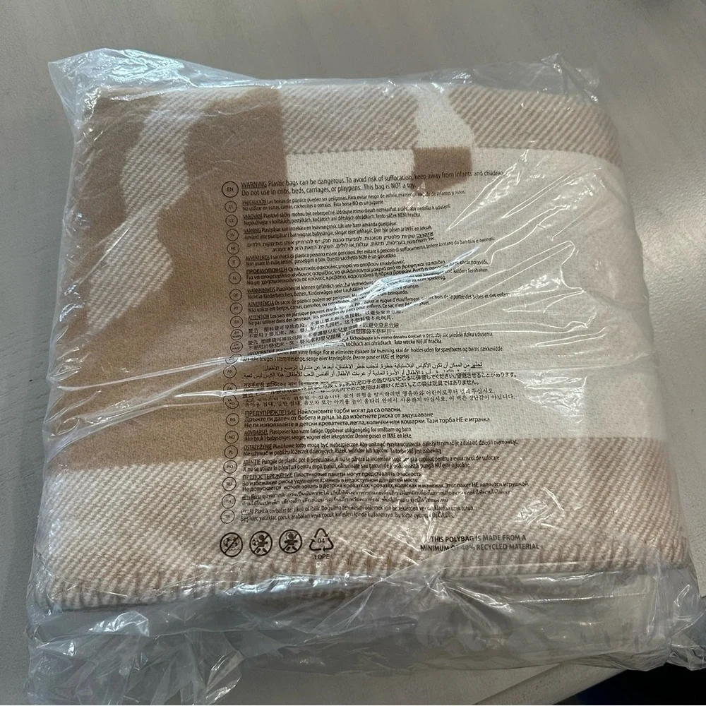 Ralph Lauren Stadium Jacquard Throw Blanket in Camel/Cream Sz 54x72 NWT
